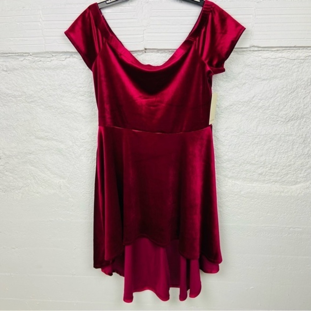 NWT HOT GAL red crushed velvet off the shoulder high low holiday dress size XL